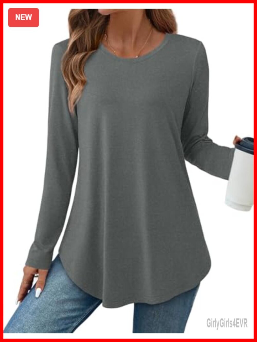 Womens Tunic Top Long Sleeve Crew Neck Blouse for Leggings